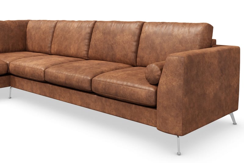 Ocean Lyx 4-personers Venstrevendt L-formet Chaiselongsofa i Kunstlæder - Brun - Møbler - Sofaer - Sofa med chaiselong - 4 personers sofa med chaiselong