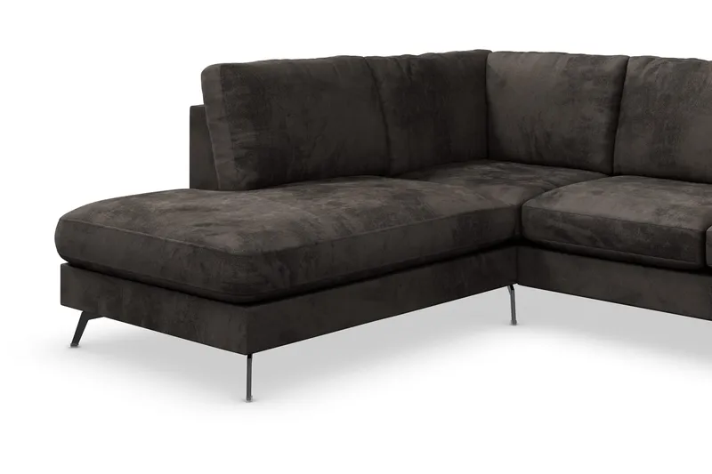 Ocean Lyx 4-personers Venstrevendt L-formet Chaiselongsofa i Fløjl - Mørkegrå - Møbler - Sofaer - Sofa med chaiselong - 4 personers sofa med chaiselong