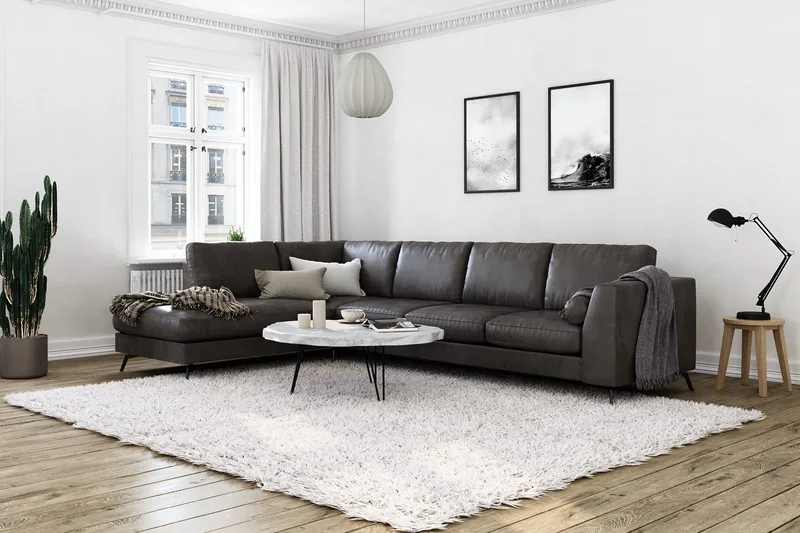 Ocean Lyx 4-personers Venstrevendt L-formet Chaiselongsofa i Kunstlæder - Mørkegrå - Møbler - Sofaer - Sofa med chaiselong - 4 personers sofa med chaiselong