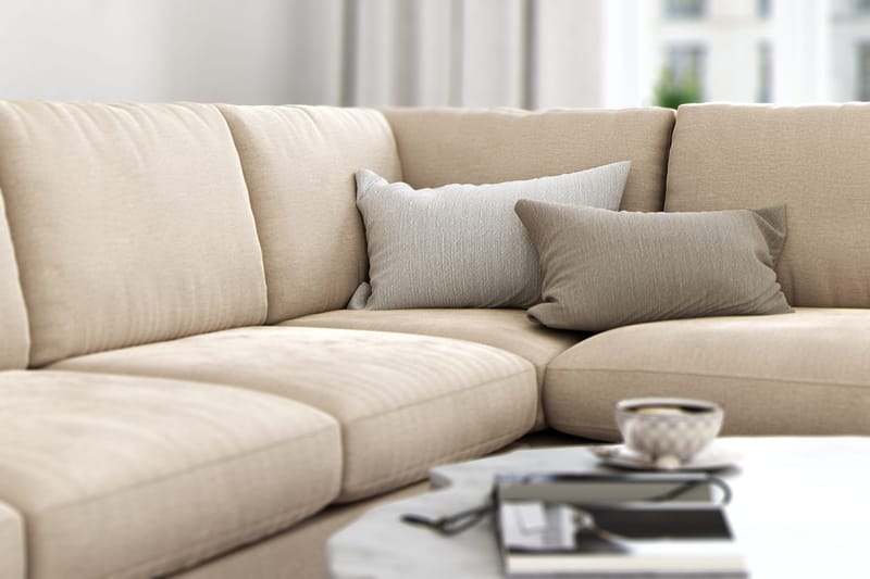 Ocean Lyx 4-personers Højrevendt L-formet Chaiselongsofa i Fløjl - Beige - Møbler - Sofaer - Sofa med chaiselong - 4 personers sofa med chaiselong