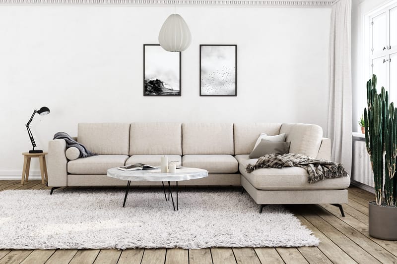Ocean Lyx 4-personers Højrevendt L-formet Chaiselongsofa i Stof - Beige - Møbler - Sofaer - Sofa med chaiselong - 4 personers sofa med chaiselong