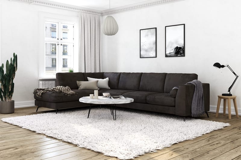 Ocean Lyx 4-personers Venstrevendt L-formet Chaiselongsofa i Fløjl - Mørkegrå - Møbler - Sofaer - Sofa med chaiselong - 4 personers sofa med chaiselong