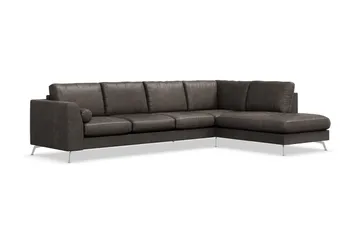 Ocean Lyx 4-personers Højrevendt L-formet Chaiselongsofa i Kunstlæder - Mørkegrå - Møbler - Sofaer - Sofa med chaiselong