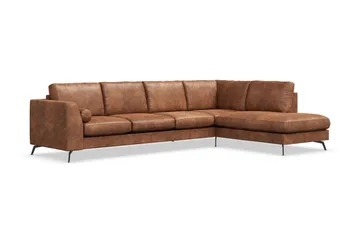 Ocean Lyx 5-personers Højrevendt L-formet Chaiselongsofa i Kunstlæder - Brun - Møbler - Sofaer - Sofa med chaiselong
