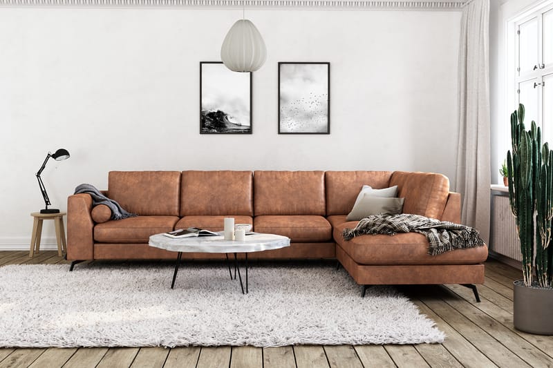 Ocean Lyx 5-personers Højrevendt L-formet Chaiselongsofa i Kunstlæder - Brun - Møbler - Sofaer - Sofa med chaiselong