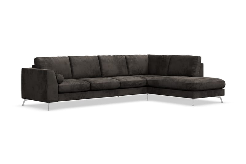 Ocean Lyx 5-personers Højrevendt L-formet Chaiselongsofa i Fløjl - Mørkegrå - Møbler - Sofaer - Sofa med chaiselong