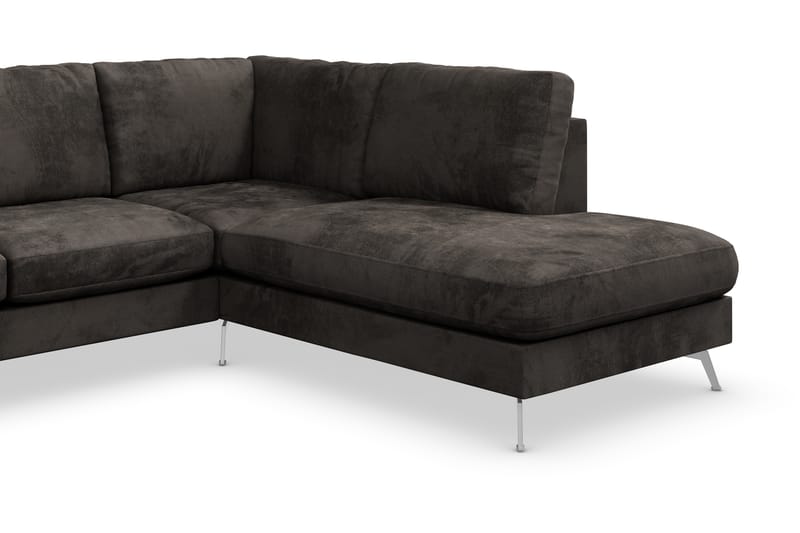 Ocean Lyx 5-personers Højrevendt L-formet Chaiselongsofa i Fløjl - Mørkegrå - Møbler - Sofaer - Sofa med chaiselong
