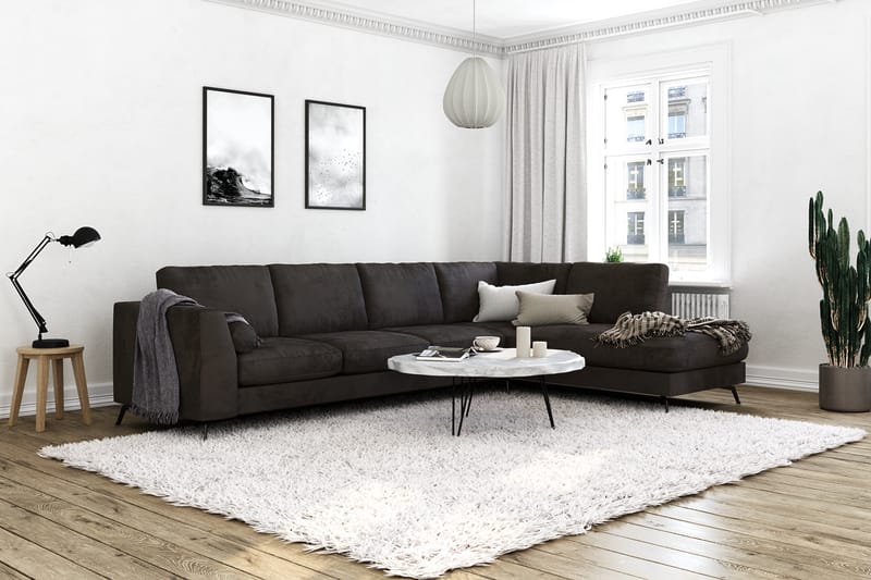 Ocean Lyx 5-personers Højrevendt L-formet Chaiselongsofa i Fløjl - Mørkegrå - Møbler - Sofaer - Sofa med chaiselong