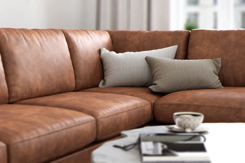 Ocean Lyx 5-personers Højrevendt L-formet Chaiselongsofa i Kunstlæder - Brun - Møbler - Sofaer - Sofa med chaiselong - 4 personers sofa med chaiselong