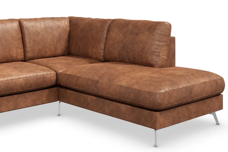 Ocean Lyx 5-personers Højrevendt L-formet Chaiselongsofa i Kunstlæder - Brun - Møbler - Sofaer - Sofa med chaiselong - 4 personers sofa med chaiselong