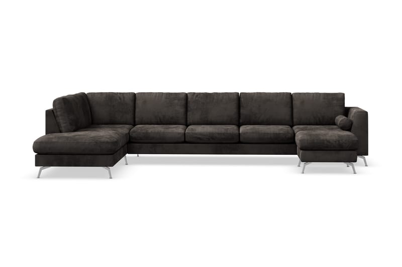 Ocean Lyx 6-personers Venstrevendt U-formet Sofa med Divan og Chaiselong + Fodskammel i Fløjl - Mørkegrå - Møbler - Sofaer - Sofa med chaiselong