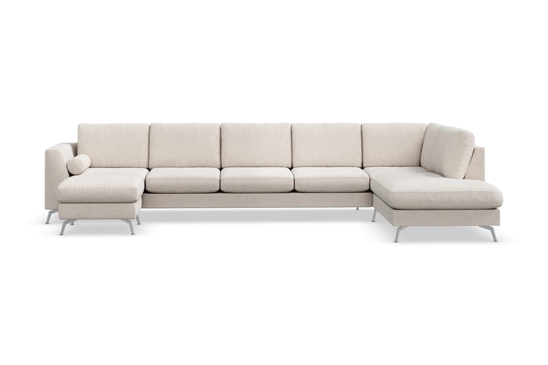 Ocean Lyx 6-personers Højrevendt U-formet Sofa med Divan og Chaiselong + Fodskammel i Stof, Beige