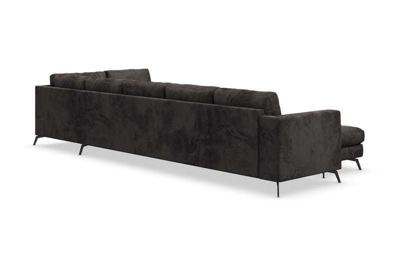 Ocean Lyx 6-personers Højrevendt U-formet Sofa med Divan og Chaiselong + Fodskammel i Fløjl - Mørkegrå - Møbler - Sofaer - U Sofa