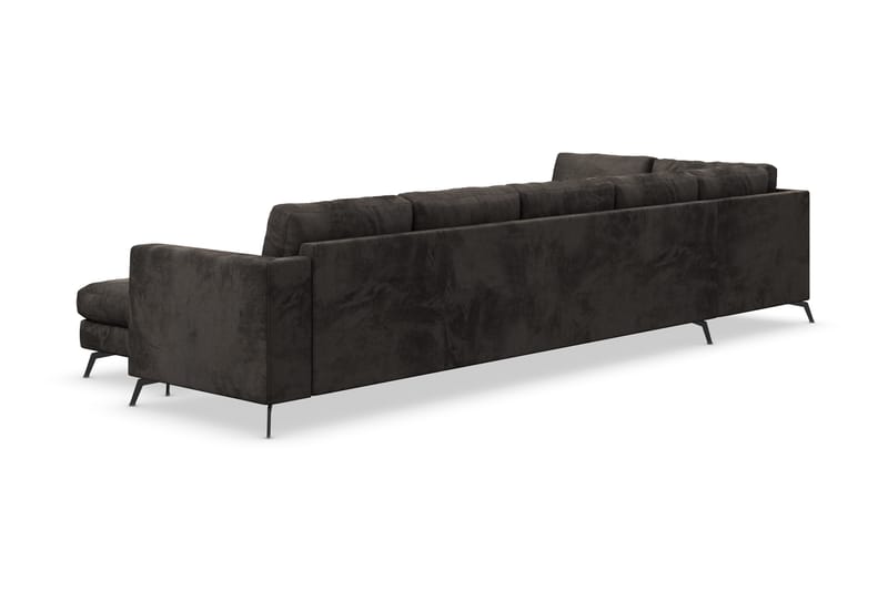 Ocean Lyx 6-personers Venstrevendt U-formet Sofa med Divan og Chaiselong + Fodskammel i Fløjl - Mørkegrå - Møbler - Sofaer - Sofa med chaiselong