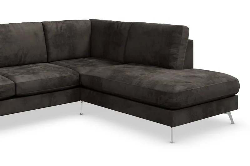 Ocean Lyx 6-personers Højrevendt U-formet Sofa med Divan og Chaiselong + Fodskammel i Fløjl - Mørkegrå - Møbler - Sofaer - U Sofa