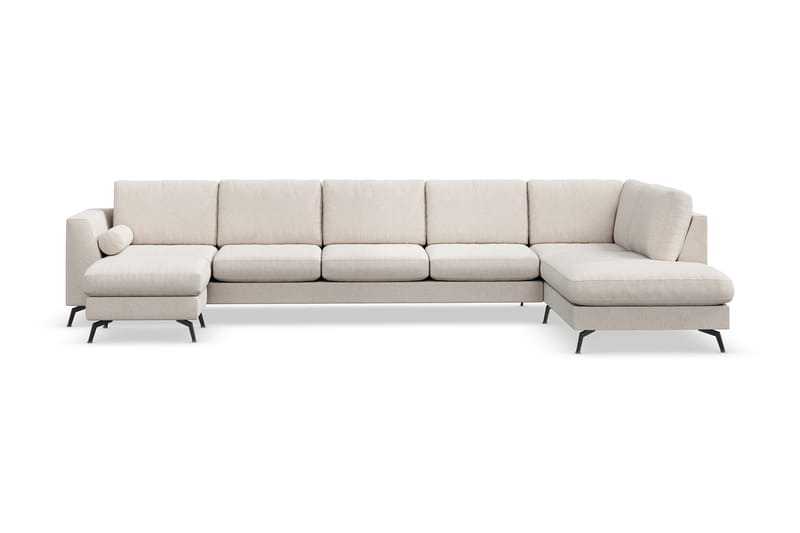 Ocean Lyx 6-personers Højrevendt U-formet Sofa med Divan og Chaiselong + Fodskammel i Stof - Beige - Møbler - Sofaer - Sofa med chaiselong