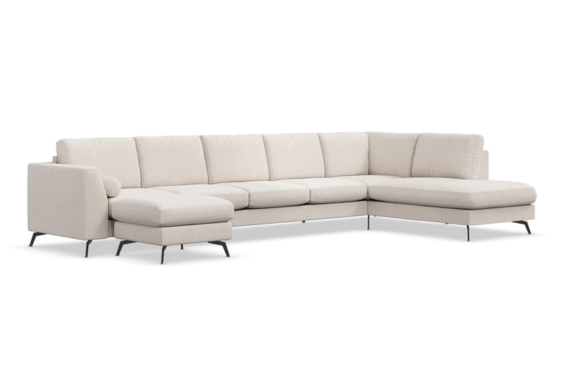 Ocean Lyx 6-personers Højrevendt U-formet Sofa med Divan og Chaiselong + Fodskammel i Stof - Beige - Møbler - Sofaer - Sofa med chaiselong
