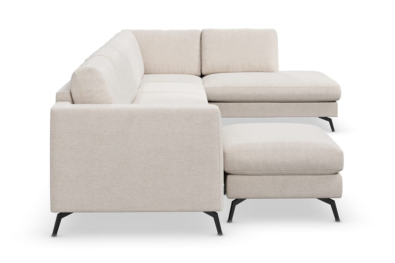 Ocean Lyx 6-personers Højrevendt U-formet Sofa med Divan og Chaiselong + Fodskammel i Stof - Beige - Møbler - Sofaer - Sofa med chaiselong