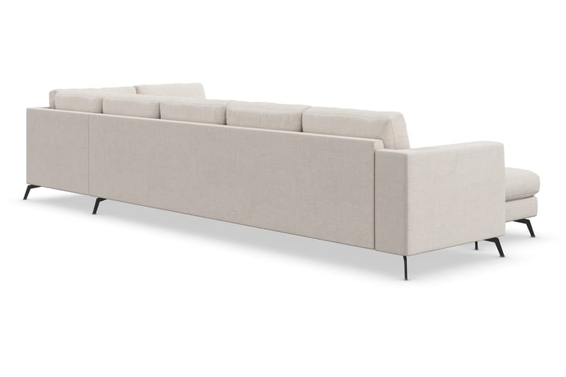 Ocean Lyx 6-personers Højrevendt U-formet Sofa med Divan og Chaiselong + Fodskammel i Stof - Beige - Møbler - Sofaer - Sofa med chaiselong