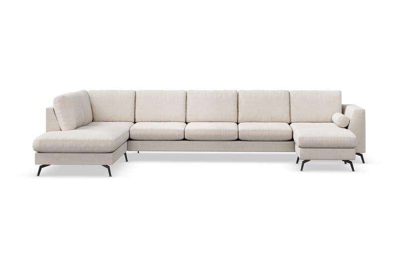 Ocean Lyx 6-personers Venstrevendt U-formet Sofa med Divan og Chaiselong + Fodskammel i Stof - Beige - Møbler - Sofaer - Sofa med chaiselong