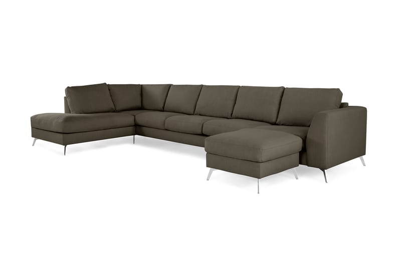 Ocean Lyx 6-personers Venstrevendt U-formet Sofa med Divan og Chaiselong + Fodskammel i Stof - Mørkegrøn - Møbler - Sofaer - Sofa med chaiselong