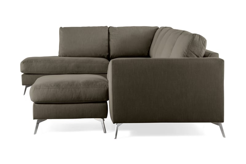 Ocean Lyx 6-personers Venstrevendt U-formet Sofa med Divan og Chaiselong + Fodskammel i Stof - Mørkegrøn - Møbler - Sofaer - Sofa med chaiselong