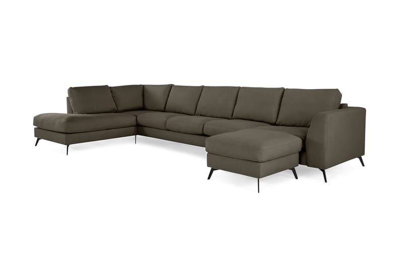 Ocean Lyx 6-personers Venstrevendt U-formet Sofa med Divan og Chaiselong + Fodskammel i Stof - Mørkegrøn - Møbler - Sofaer - Sofa med chaiselong
