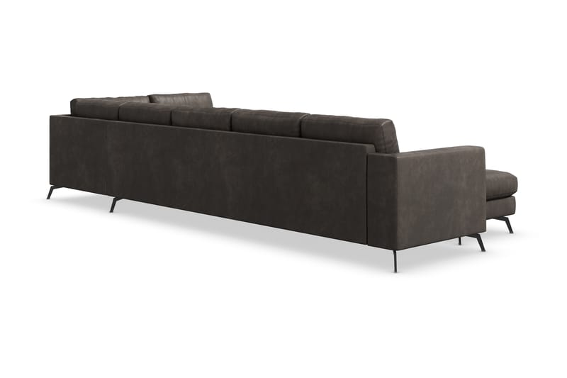 Ocean Lyx 6-personers Højrevendt U-formet Sofa med Divan og Chaiselong + Fodskammel i Kunstlæder - Mørkegrå - Møbler - Sofaer - Sofa med chaiselong