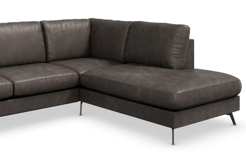 Ocean Lyx 6-personers Højrevendt U-formet Sofa med Divan og Chaiselong + Fodskammel i Kunstlæder - Mørkegrå - Møbler - Sofaer - Sofa med chaiselong
