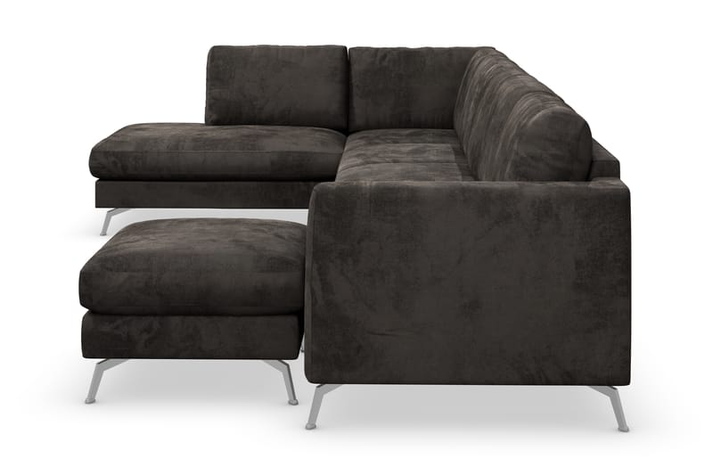 Ocean Lyx 6-personers Venstrevendt U-formet Sofa med Divan og Chaiselong + Fodskammel i Fløjl - Mørkegrå - Møbler - Sofaer - Sofa med chaiselong