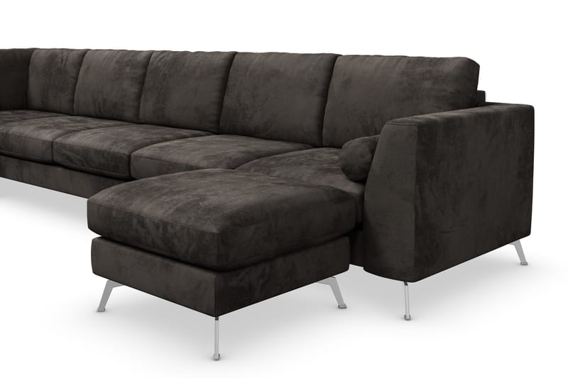 Ocean Lyx 6-personers Venstrevendt U-formet Sofa med Divan og Chaiselong + Fodskammel i Fløjl - Mørkegrå - Møbler - Sofaer - Sofa med chaiselong