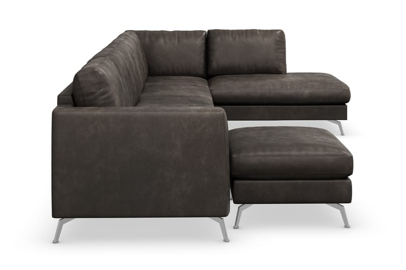 Ocean Lyx 6-personers Højrevendt U-formet Sofa med Divan og Chaiselong + Fodskammel i Kunstlæder - Mørkegrå - Møbler - Sofaer - Sofa med chaiselong