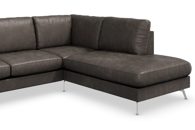 Ocean Lyx 6-personers Højrevendt U-formet Sofa med Divan og Chaiselong + Fodskammel i Kunstlæder - Mørkegrå - Møbler - Sofaer - Sofa med chaiselong
