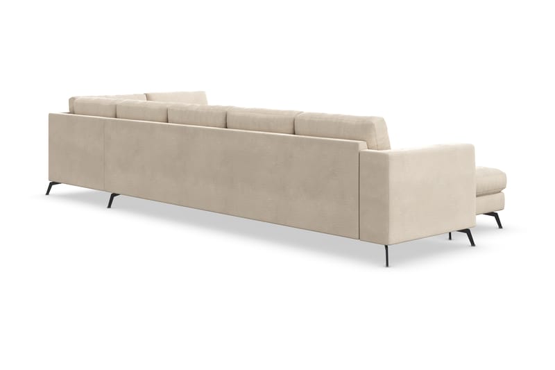 Ocean Lyx 6-personers Højrevendt U-formet Sofa med Divan og Chaiselong + Fodskammel i Fløjl - Beige - Møbler - Sofaer - Sofa med chaiselong
