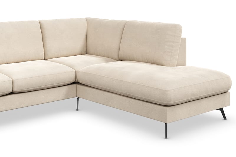 Ocean Lyx 6-personers Højrevendt U-formet Sofa med Divan og Chaiselong + Fodskammel i Fløjl - Beige - Møbler - Sofaer - Sofa med chaiselong
