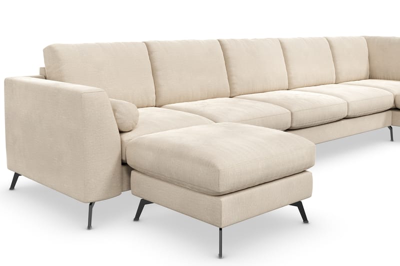 Ocean Lyx 6-personers Højrevendt U-formet Sofa med Divan og Chaiselong + Fodskammel i Fløjl - Beige - Møbler - Sofaer - Sofa med chaiselong