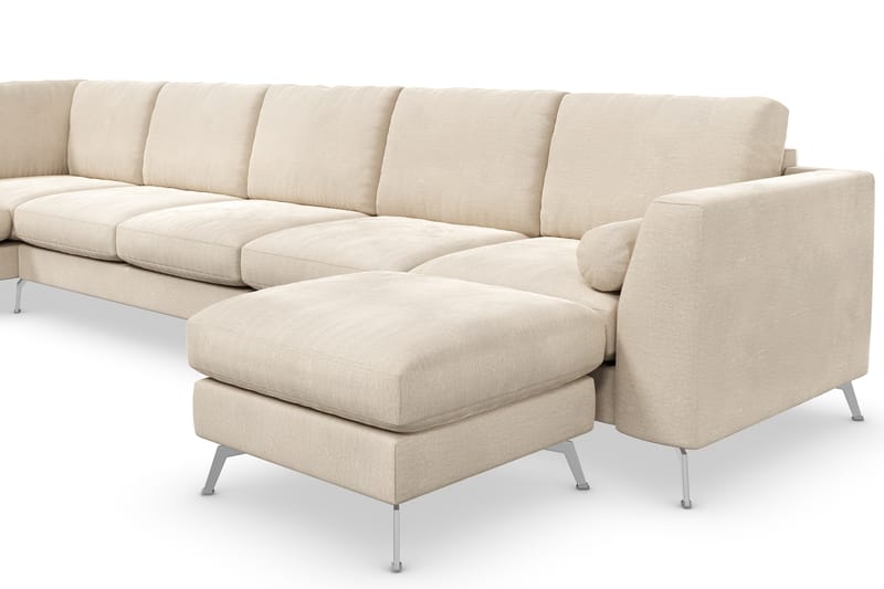 Ocean Lyx 6-personers Venstrevendt U-formet Sofa med Divan og Chaiselong + Fodskammel i Fløjl - Beige - Møbler - Sofaer - Sofa med chaiselong