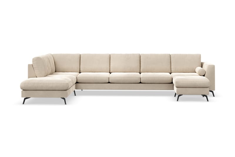 Ocean Lyx 6-personers Venstrevendt U-formet Sofa med Divan og Chaiselong + Fodskammel i Fløjl - Beige - Møbler - Sofaer - Sofa med chaiselong