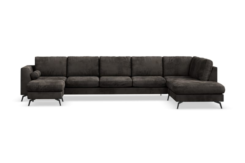 Ocean Lyx 6-personers Højrevendt U-formet Sofa med Divan og Chaiselong + Fodskammel i Fløjl - Mørkegrå - Møbler - Sofaer - Sofa med chaiselong