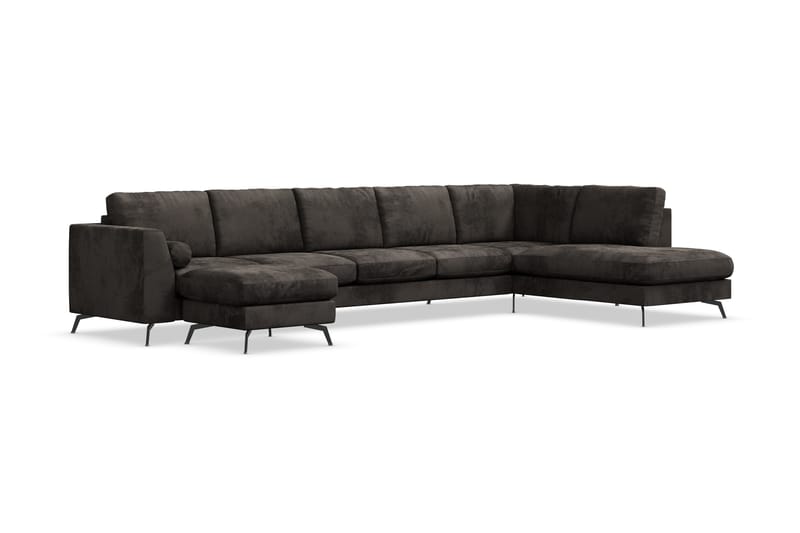 Ocean Lyx 6-personers Højrevendt U-formet Sofa med Divan og Chaiselong + Fodskammel i Fl�øjl - Mørkegrå - Møbler - Sofaer - Sofa med chaiselong