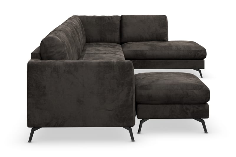Ocean Lyx 6-personers Højrevendt U-formet Sofa med Divan og Chaiselong + Fodskammel i Fløjl - Mørkegrå - Møbler - Sofaer - Sofa med chaiselong