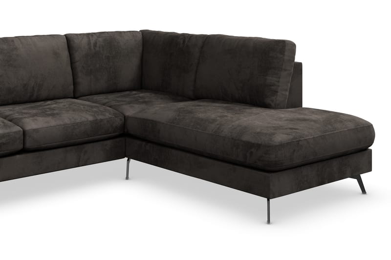 Ocean Lyx 6-personers Højrevendt U-formet Sofa med Divan og Chaiselong + Fodskammel i Fløjl - Mørkegrå - Møbler - Sofaer - Sofa med chaiselong
