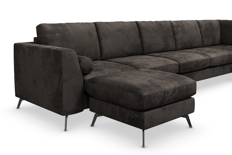Ocean Lyx 6-personers Højrevendt U-formet Sofa med Divan og Chaiselong + Fodskammel i Fløjl - Mørkegrå - Møbler - Sofaer - Sofa med chaiselong