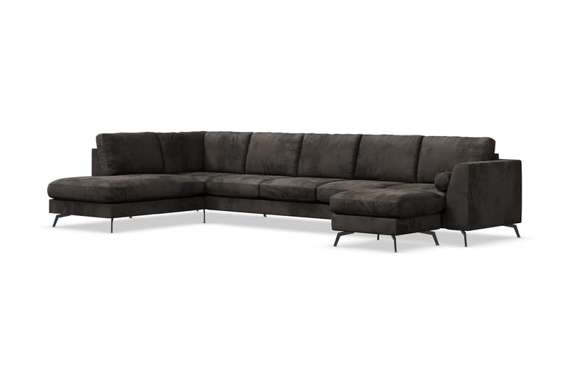 Ocean Lyx 6-personers Venstrevendt U-formet Sofa med Divan og Chaiselong + Fodskammel i Fløjl - Mørkegrå - Møbler - Sofaer - Sofa med chaiselong