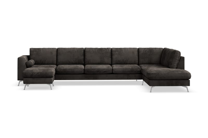 Ocean Lyx 6-personers Højrevendt U-formet Sofa med Divan og Chaiselong + Fodskammel i Fløjl - Mørkegrå - Møbler - Sofaer - Sofa med chaiselong