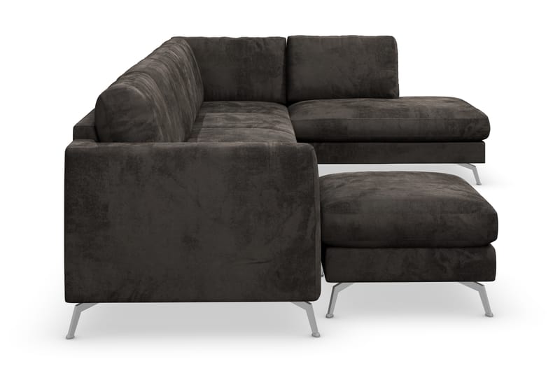 Ocean Lyx 6-personers Højrevendt U-formet Sofa med Divan og Chaiselong + Fodskammel i Fløjl - Mørkegrå - Møbler - Sofaer - Sofa med chaiselong