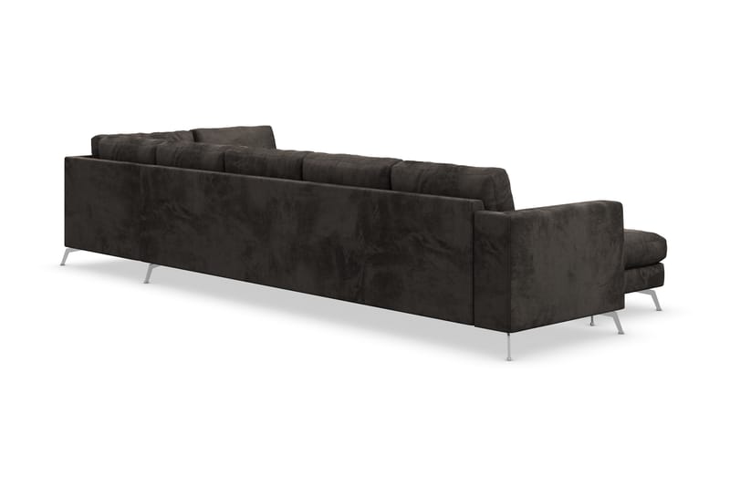 Ocean Lyx 6-personers Højrevendt U-formet Sofa med Divan og Chaiselong + Fodskammel i Fløjl - Mørkegrå - Møbler - Sofaer - Sofa med chaiselong