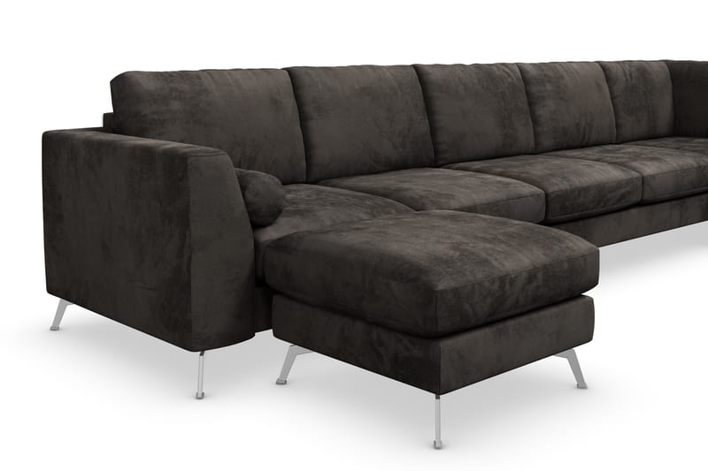 Ocean Lyx 6-personers Højrevendt U-formet Sofa med Divan og Chaiselong + Fodskammel i Fløjl - Mørkegrå - Møbler - Sofaer - Sofa med chaiselong