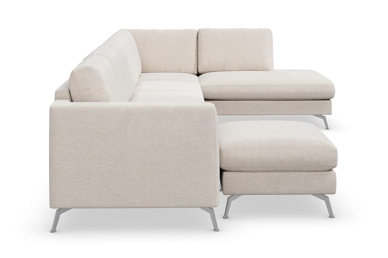 Ocean Lyx 6-personers Højrevendt U-formet Sofa med Divan og Chaiselong + Fodskammel i Stof - Beige - Møbler - Sofaer - Sofa med chaiselong