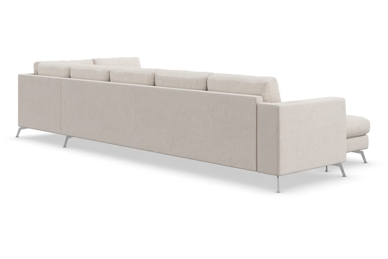 Ocean Lyx 6-personers Højrevendt U-formet Sofa med Divan og Chaiselong + Fodskammel i Stof - Beige - Møbler - Sofaer - Sofa med chaiselong